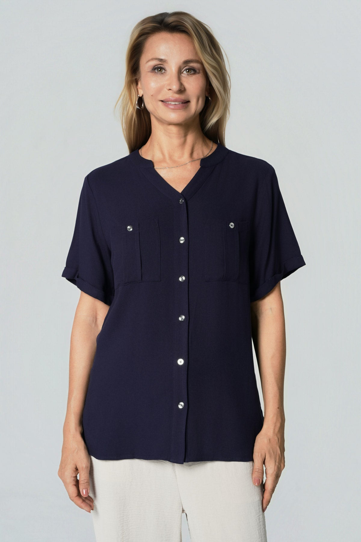 Blusa Slim Mujer Azul Oscuro