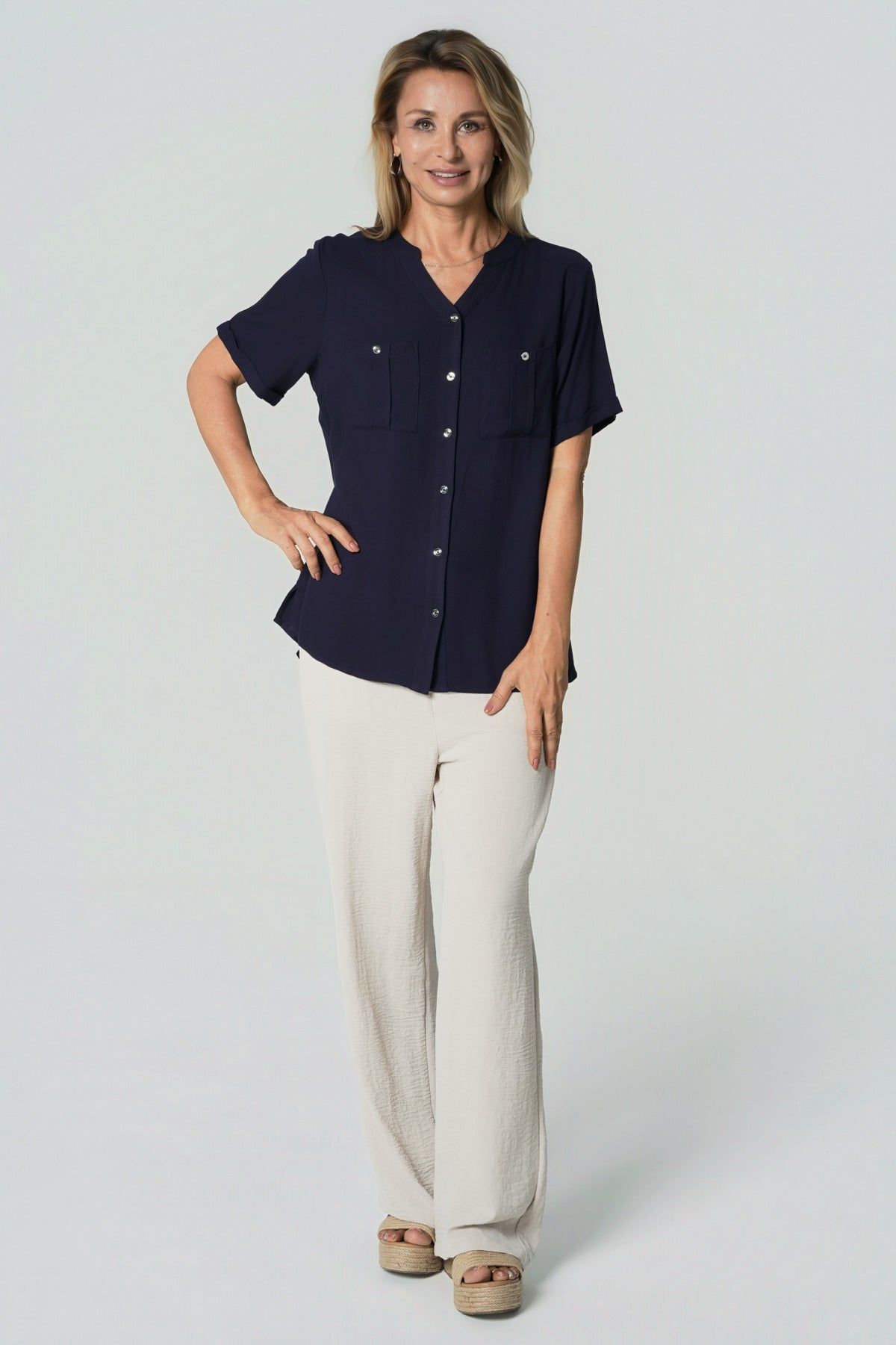 Blusa Slim Mujer Azul Oscuro