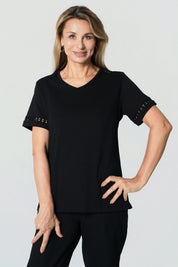 Polera Regular Cuello V Mujer Negro