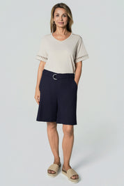 Polera Regular Cuello V Mujer Beige