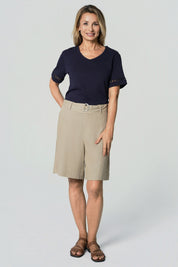 Polera Regular Cuello V Mujer Azul Oscuro