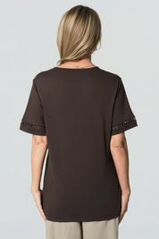 Polera Regular Cuello V Mujer Café Oscuro