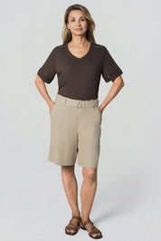 Polera Regular Cuello V Mujer Café Oscuro