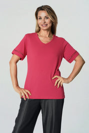 Polera Regular Cuello V Mujer Magenta
