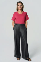 Polera Regular Cuello V Mujer Magenta