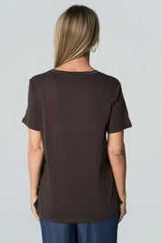 Polera Regular Cuello V Mujer Café