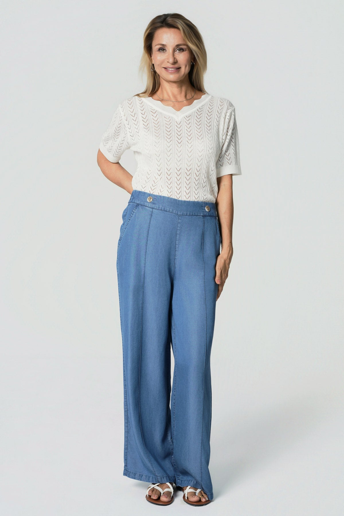 Jeans Wide Leg Mujer Azul
