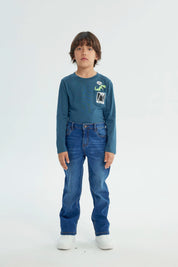 Jeans Niño Calce Recto Azul Oscuro