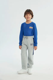 Pantalón Buzo Niño Pitillo Gris Melange Claro