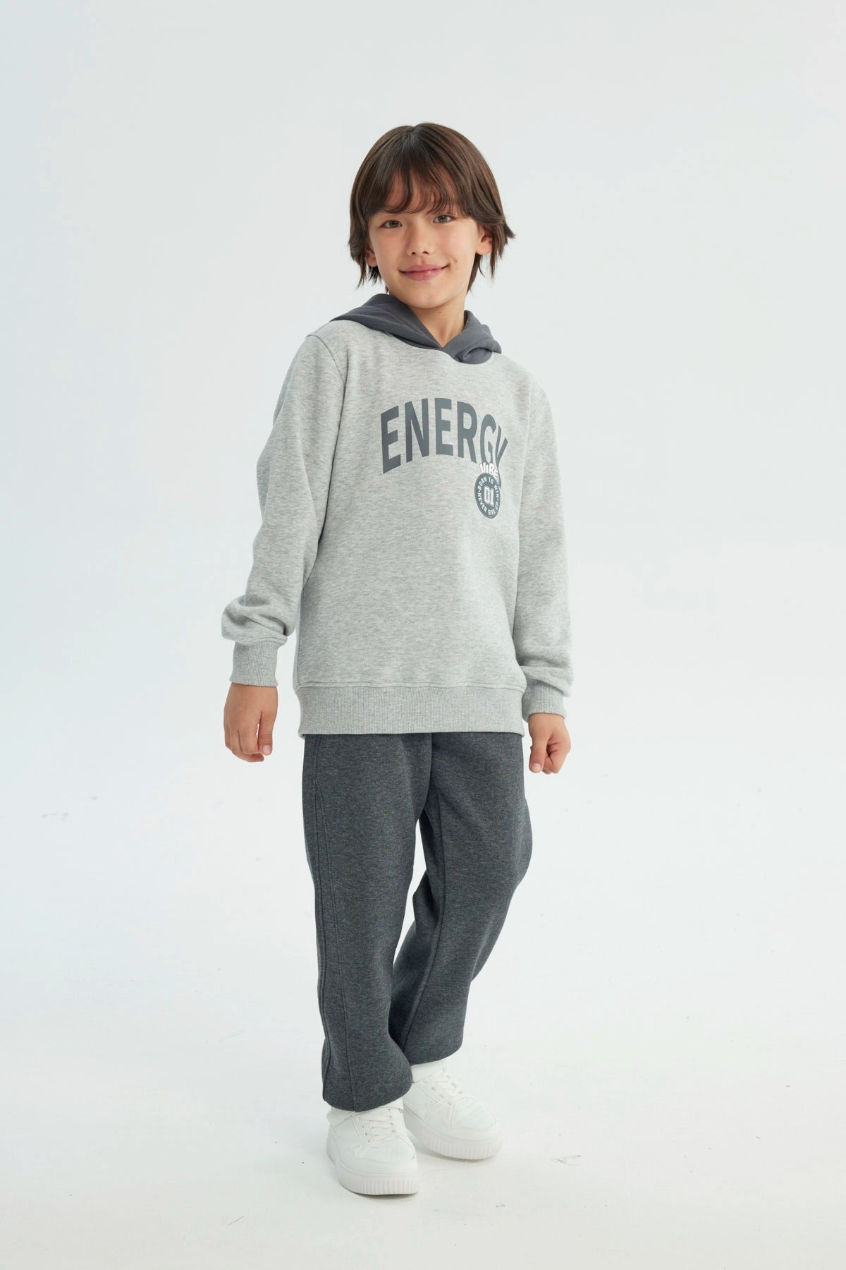 Polerón Niño Regular Gris Melange Claro