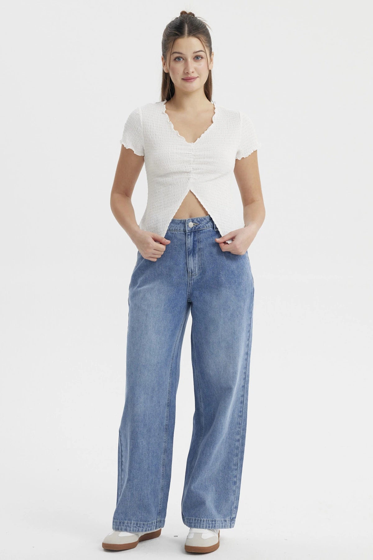 Jeans Mujer Wide Leg Chino Azul