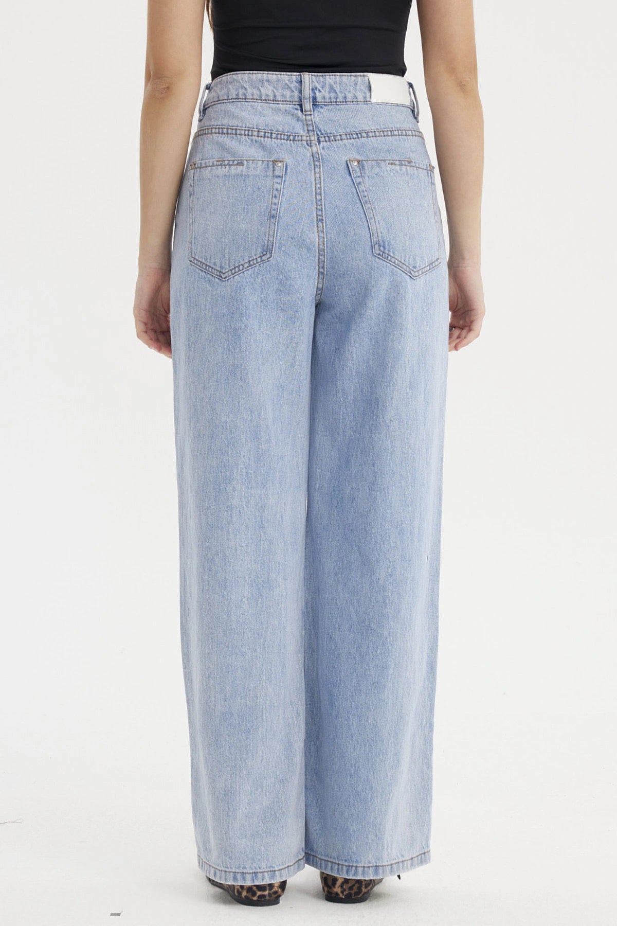 Jeans Mujer Recto Cintura Cruzada Azul Claro