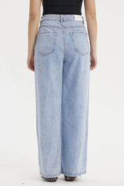 Jeans Mujer Recto Cintura Cruzada Azul Claro