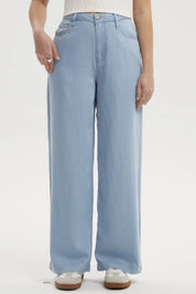 Jeans Mujer Wide Leg Pinza Azul Claro