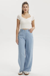 Jeans Mujer Wide Leg Pinza Azul Claro