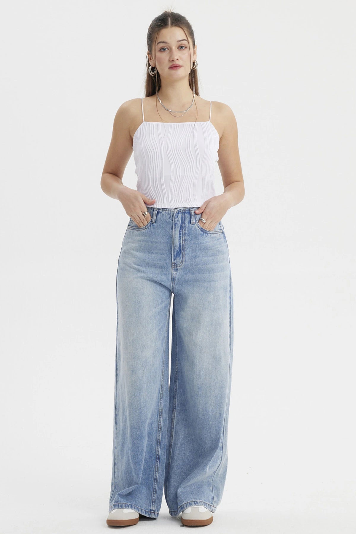 Jeans Mujer Wide Leg Azul Claro