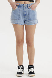 Short Mujer Mom Gravillado Azul