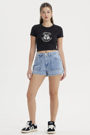 Short Mujer Mom Gravillado Azul