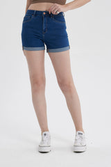 Short Mujer Mom Tiro Alto Azul Oscuro