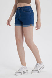 Short Mujer Mom Tiro Alto Azul Oscuro