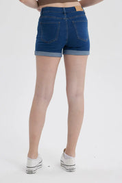 Short Mujer Mom Tiro Alto Azul Oscuro