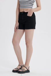 Short Mujer Mom Tiro Alto Negro