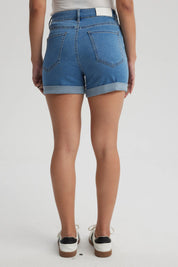 Short Mujer Mom Tiro Alto Azul