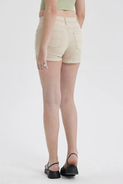 Short Mujer Color Roll Up Tiro Alto Beige Claro