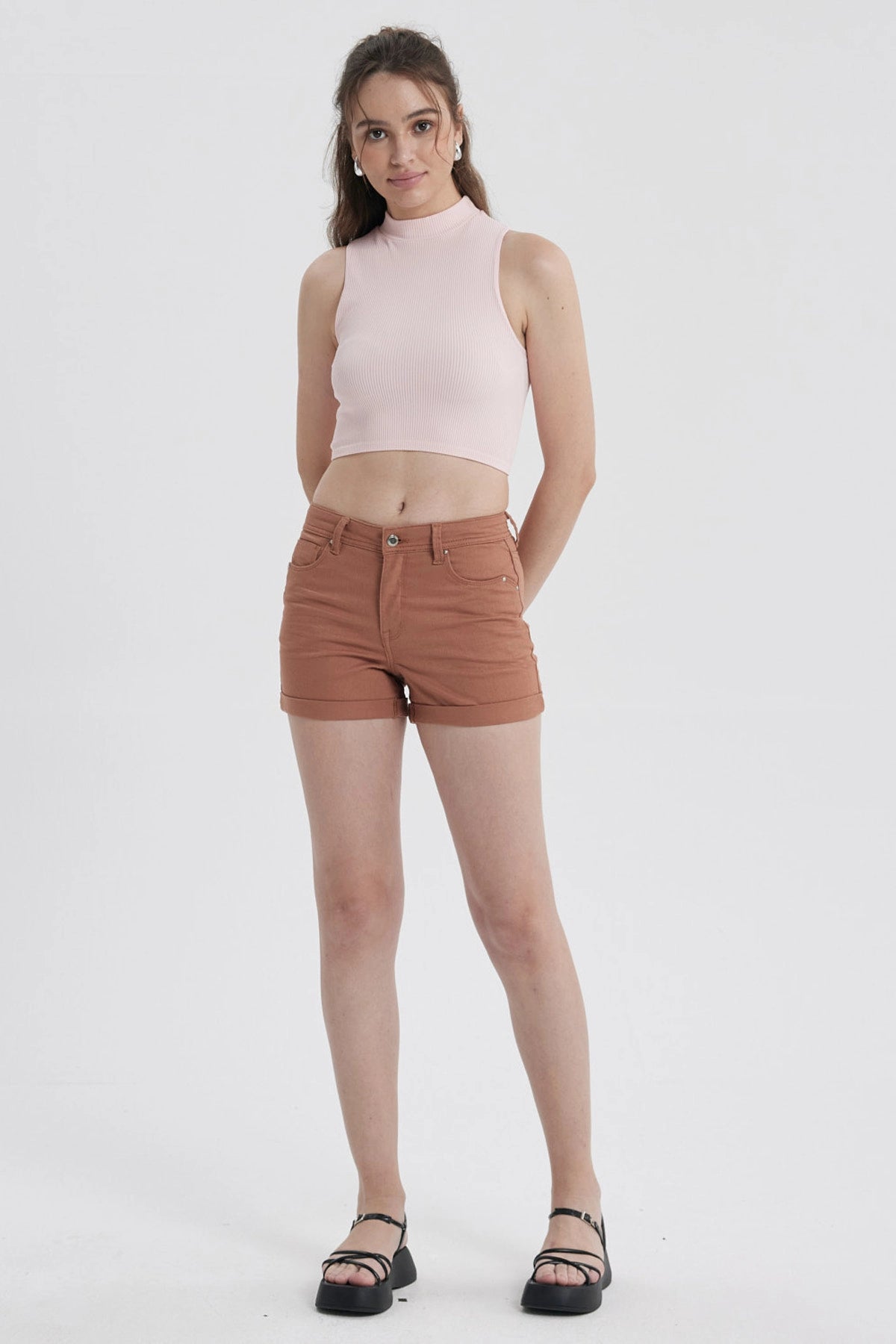 Short Mujer Color Roll Up Tiro Alto Blanco