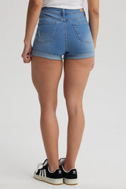 Short Mujer Roll Up Tiro Alto Celeste