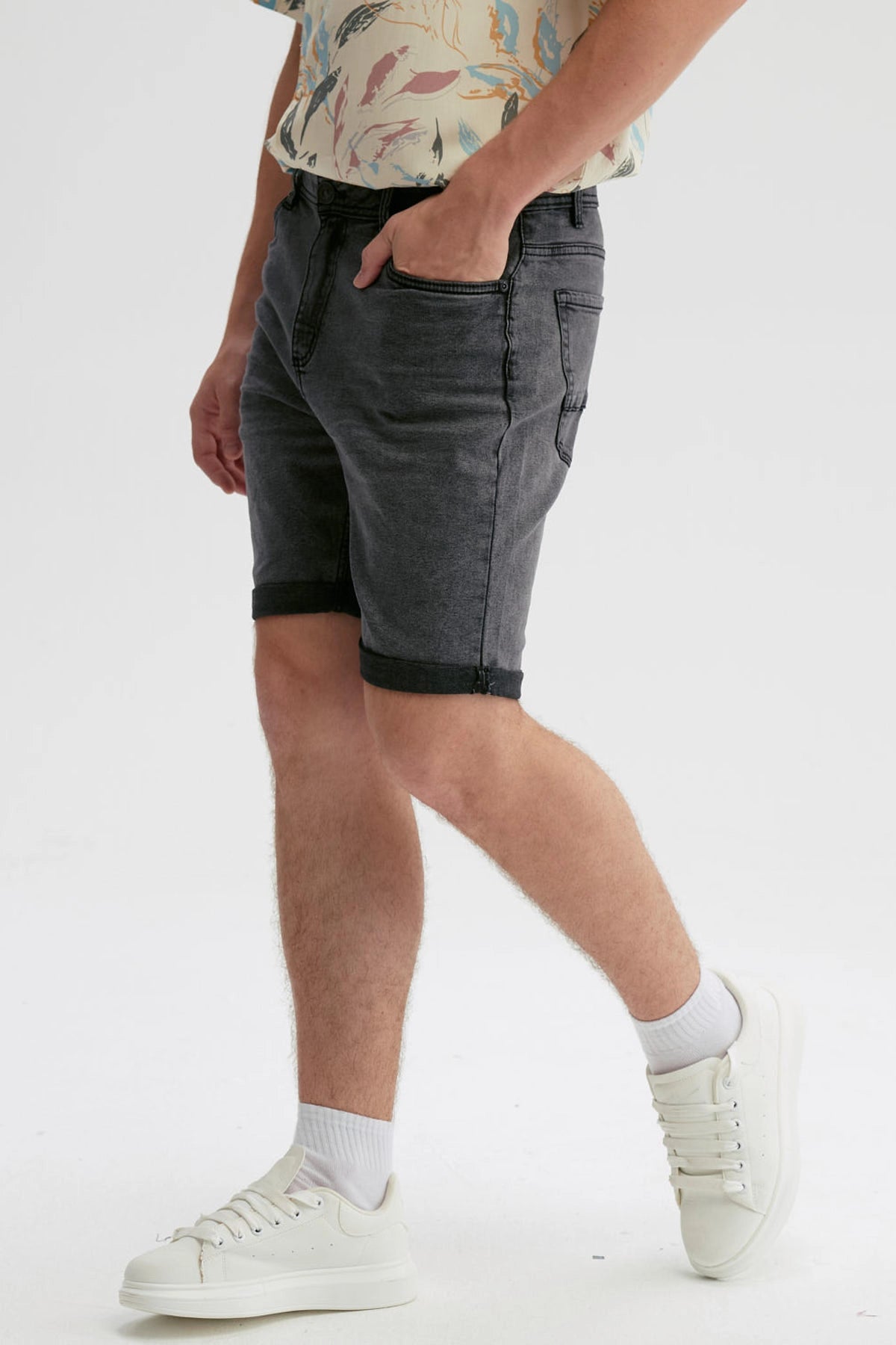 Bermuda Hombre Básica Roll Up Gris