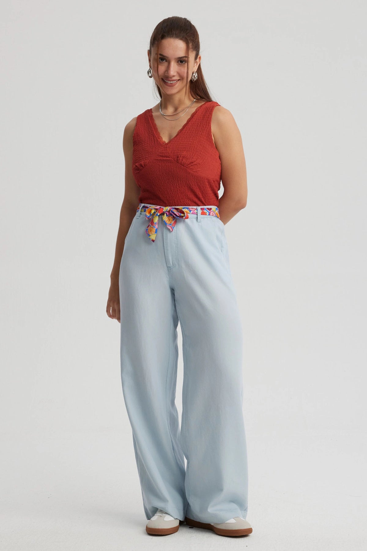 Jeans Mujer Pallazzo Pañuelo Azul Claro