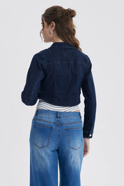 Chaqueta azul mujer con botones y bolsillos frontales