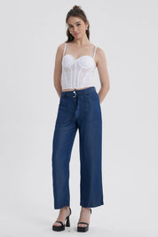 Jeans Mujer Calce Recto Ligero Azul Oscuro