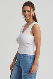 Polera Mujer Textura Escote V Blanco
