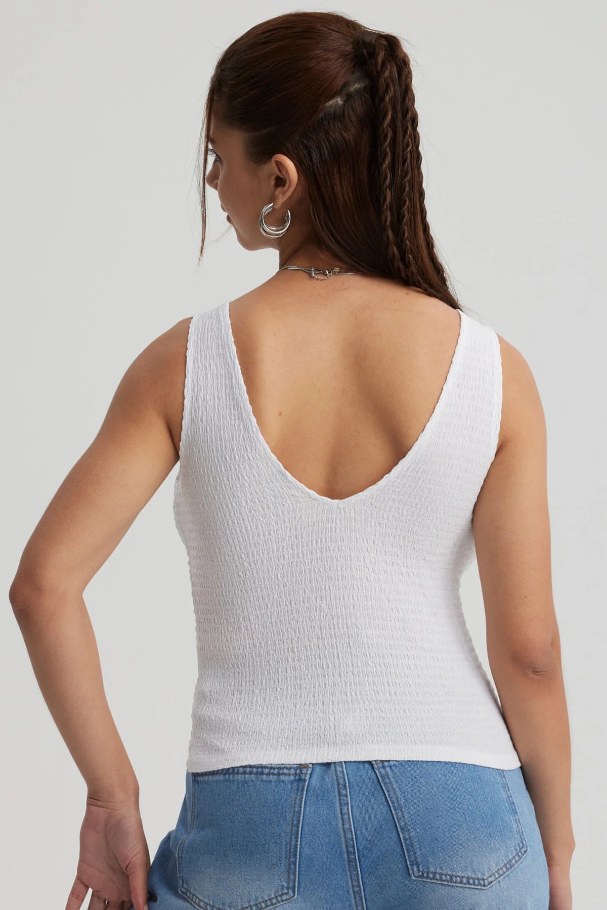 Polera Mujer Textura Escote V Blanco