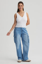 Polera Mujer Textura Escote V Blanco