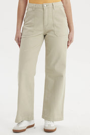 Jeans Mujer Calce Recto Bolsillo Caqui