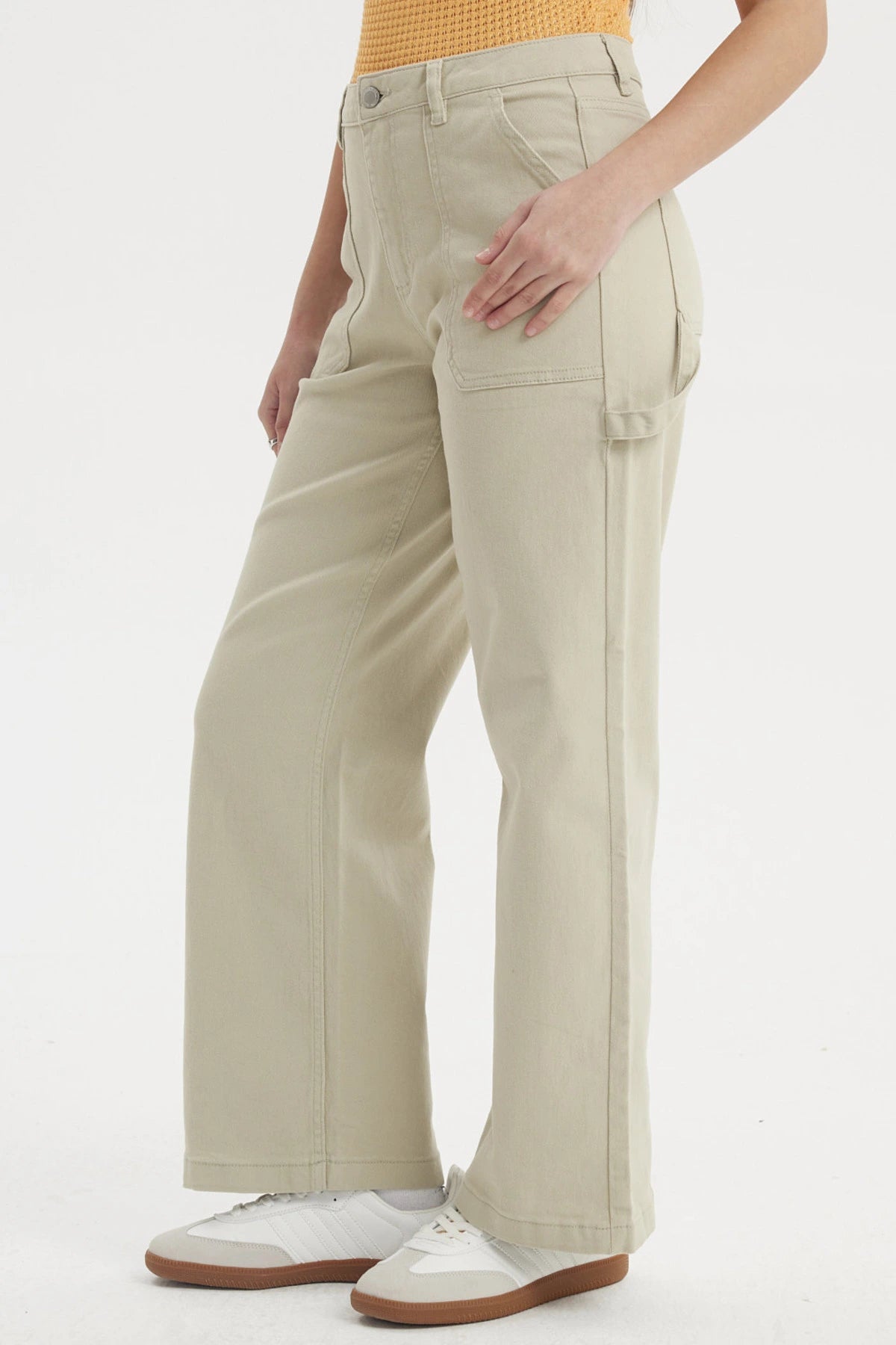 Jeans Mujer Calce Recto Bolsillo Caqui