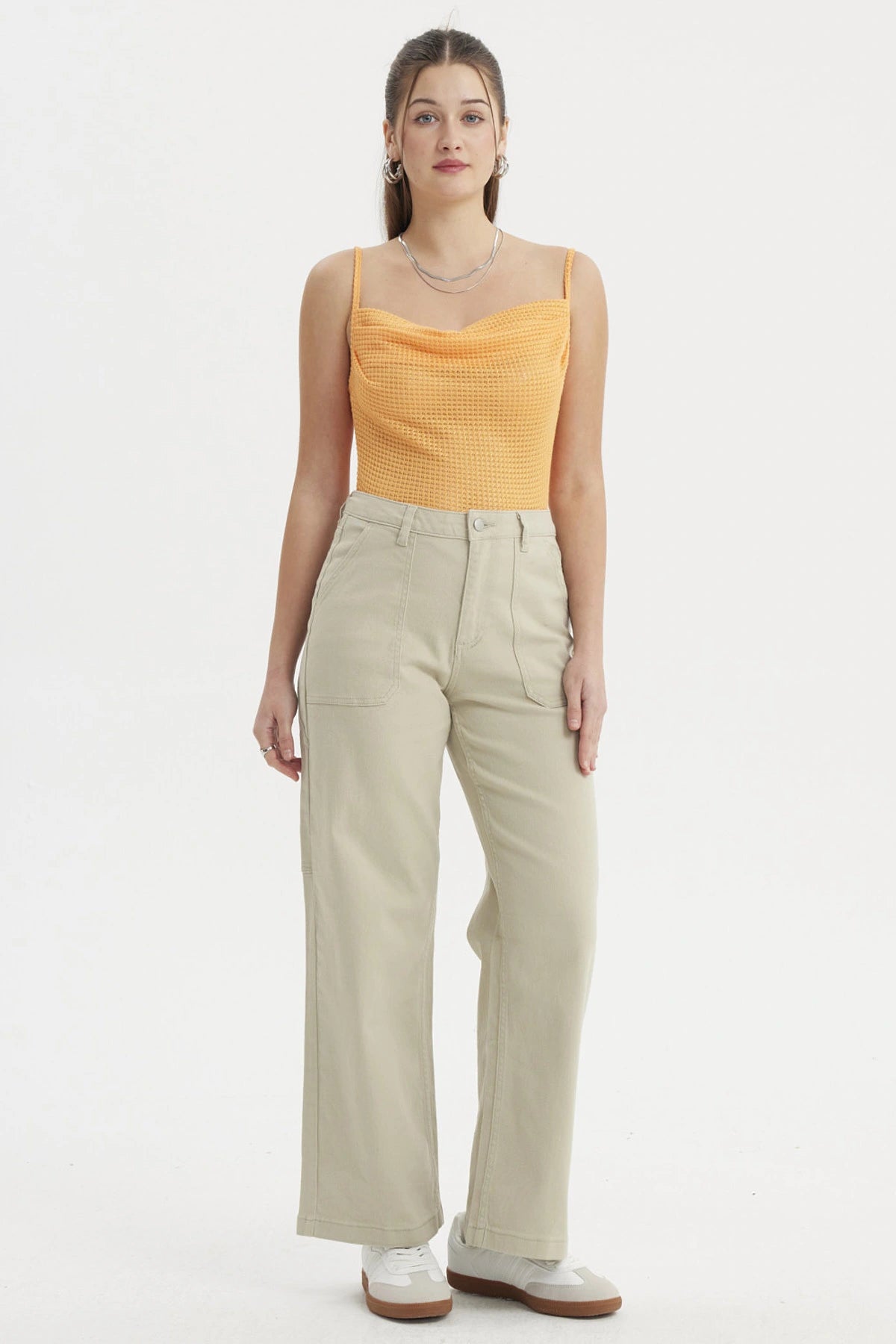 Jeans Mujer Calce Recto Bolsillo Caqui