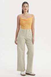 Jeans Mujer Calce Recto Bolsillo Caqui