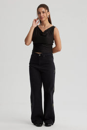 Jeans Mujer Calce Recto Detalle Negro