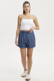 Short Mujer Ligero Cinturón Azul Oscuro