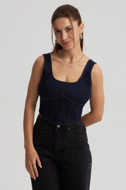 Peto Mujer Corset Hilos Azul Oscuro
