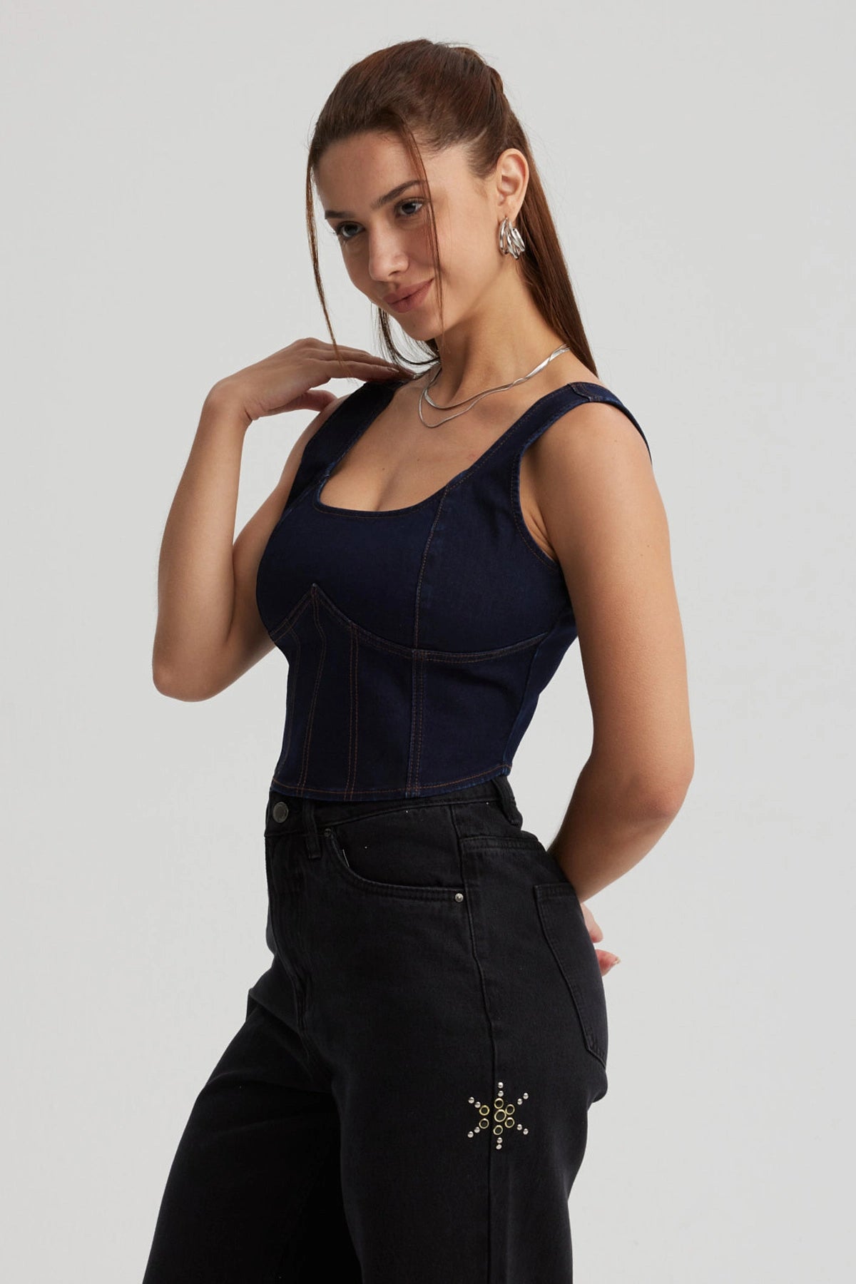 Peto Mujer Corset Hilos Azul Oscuro
