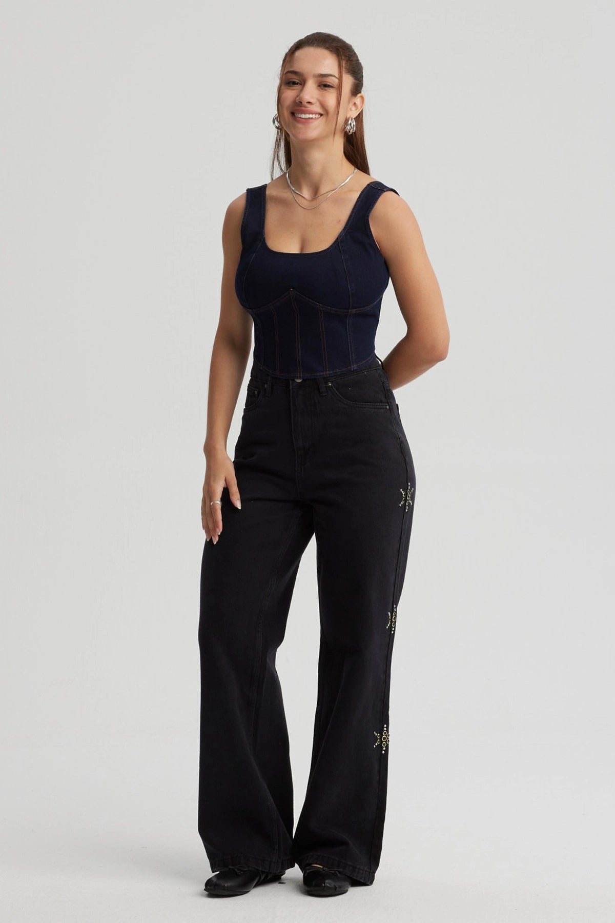 Peto Mujer Corset Hilos Azul Oscuro