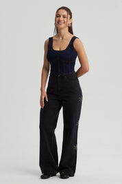 Peto Mujer Corset Hilos Azul Oscuro