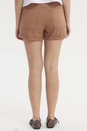 Short Mujer Mom Tiro Alto Bolsillo Diagonal Café Claro