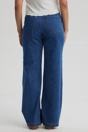 Jeans Mujer Calce Recto Cargo Amarra Azul