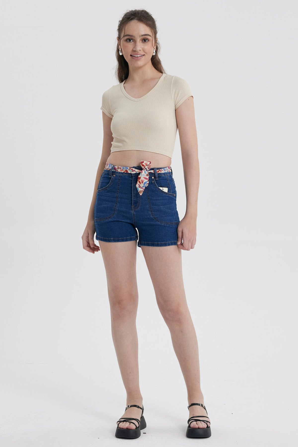 Short Mujer Mom Pañuelo Azul